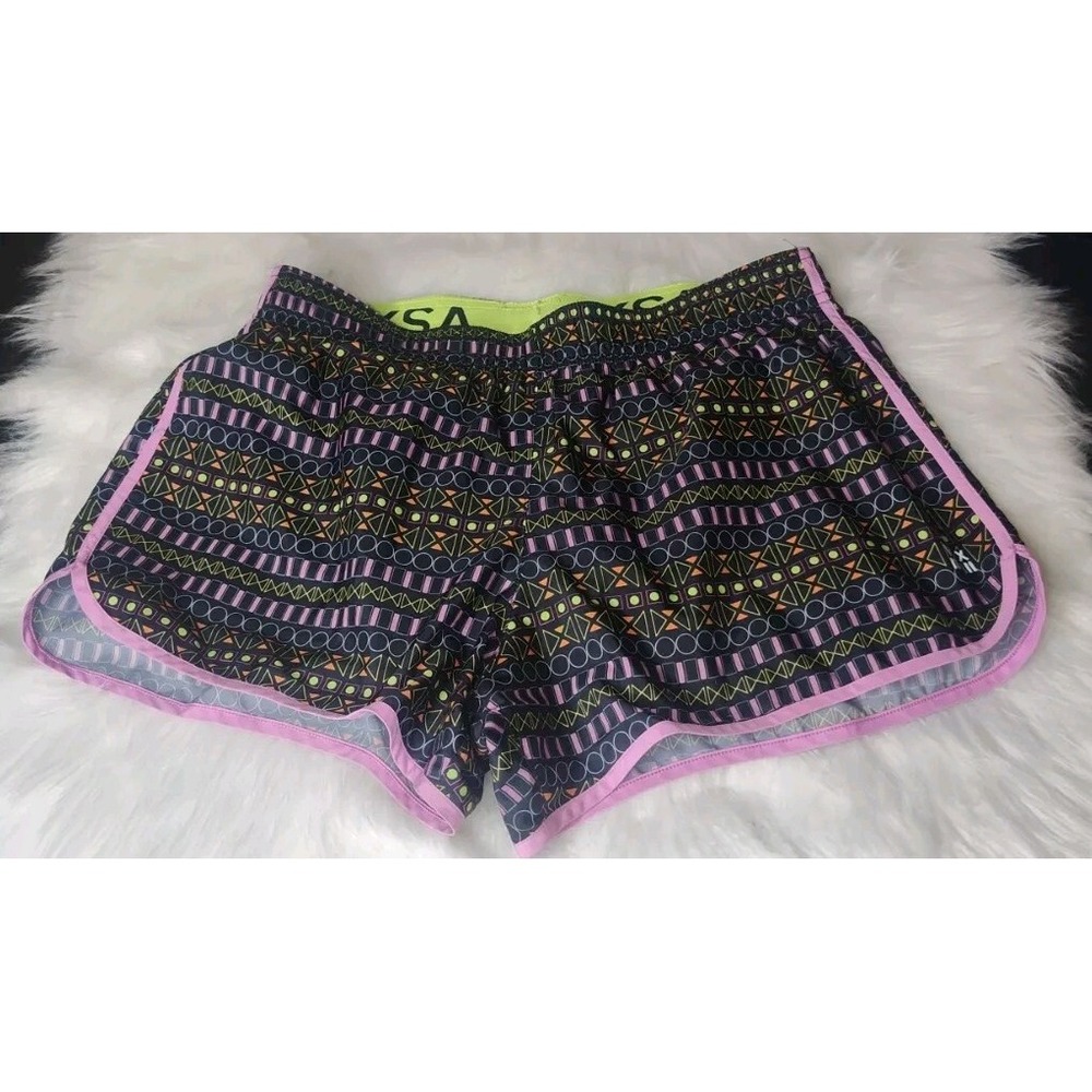 VSX Sport Running Shorts Womens Small Black Multi Neon Geometric Tribal Print‎